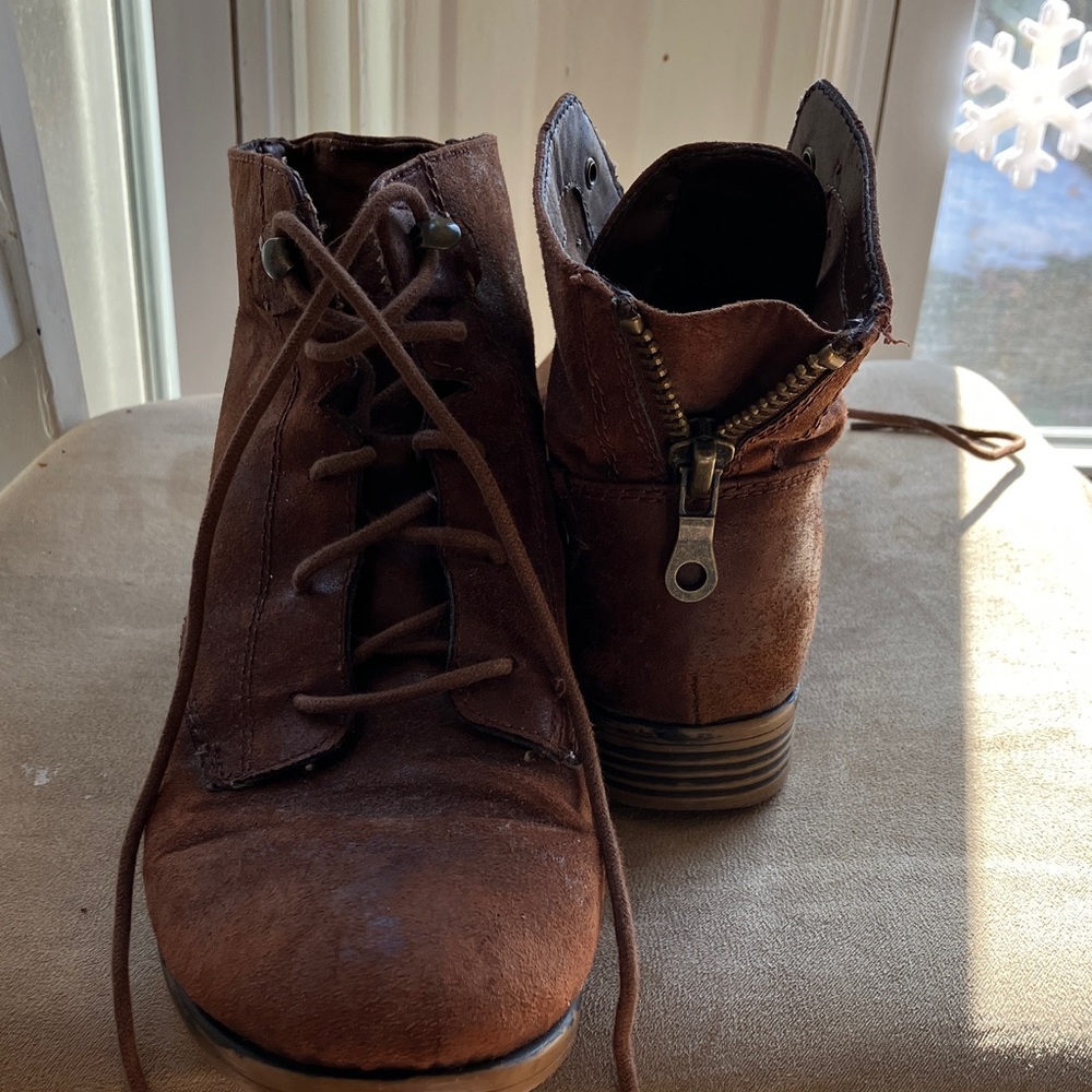 Lace Up Brown Ankle Boots with Zipper Detail Women size 8.5